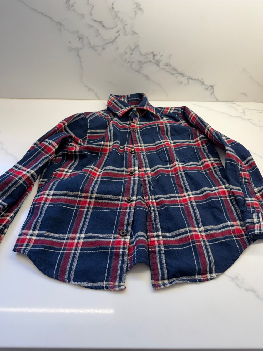 Uniqlo Navy, Red & White Plaid Button-Down Kids Shirt